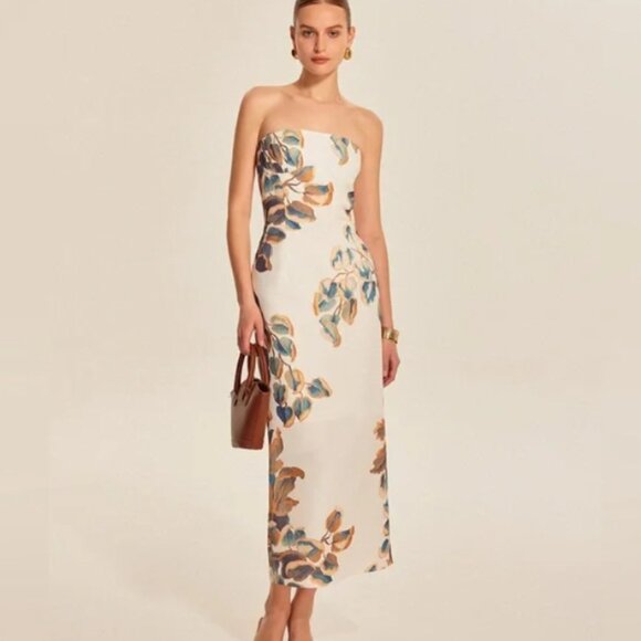 Commense NWT strapless bold floral ankle length semi formal dress size M - Picture 2 of 13